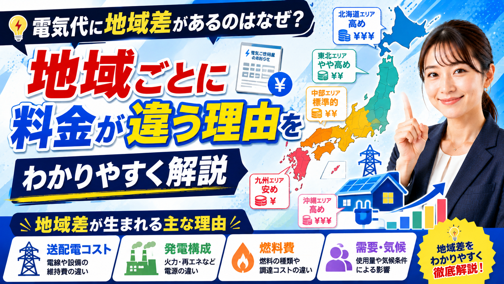 2026年08月10日 更新 電気代に地域差があるのはなぜ？地域ごとに料金が違う理由をわかりやすく解説
