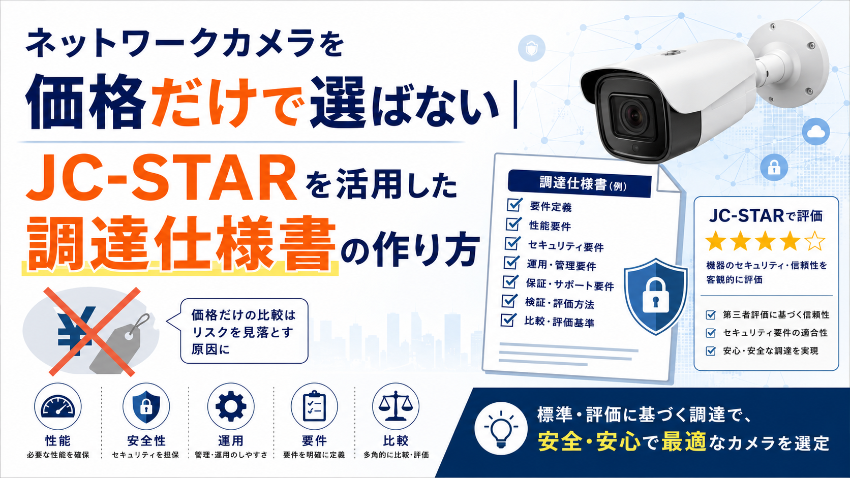 2026年07月30日 更新 ネットワークカメラを価格だけで選ばない｜JC-STARを活用した調達仕様書の作り方