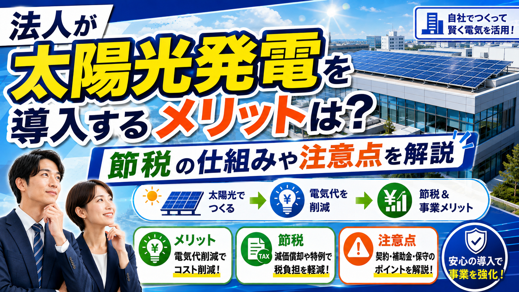 2026年09月01日 更新 法人が太陽光発電を導入するメリットは？節税の仕組みや注意点を解説